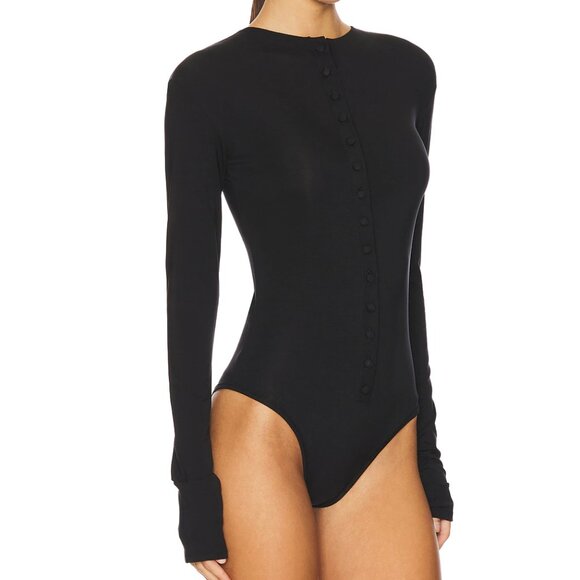 NEW The Line by K Greta Bodysuit in Black Long Sleeve Sweater Shirt Button Up - Picture 2 of 4
